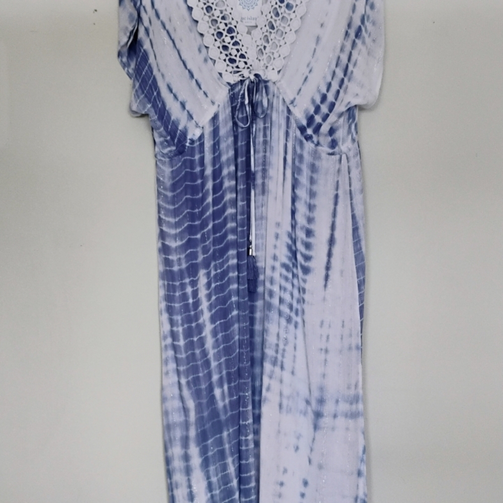 Blue Island NEW 2X Lace-Trimmed Tie-Dye Dress Vacation Beach Kaftan